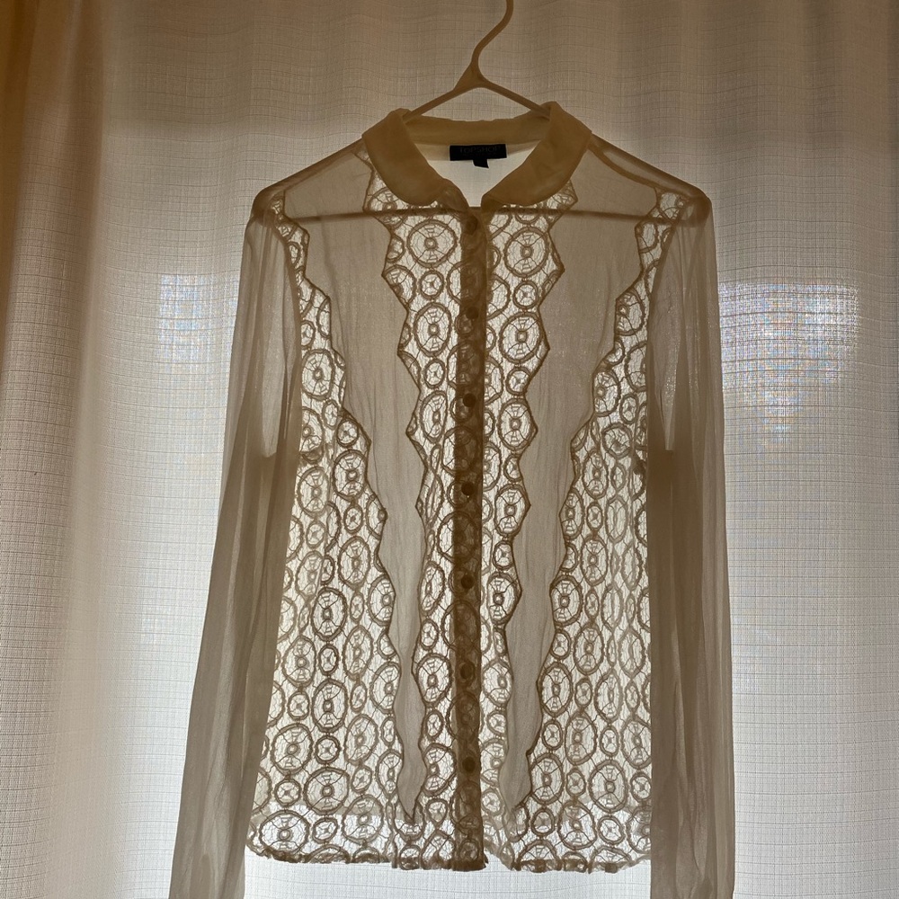 TOPSHOP Lace Front Button Up - Picture 2 of 3